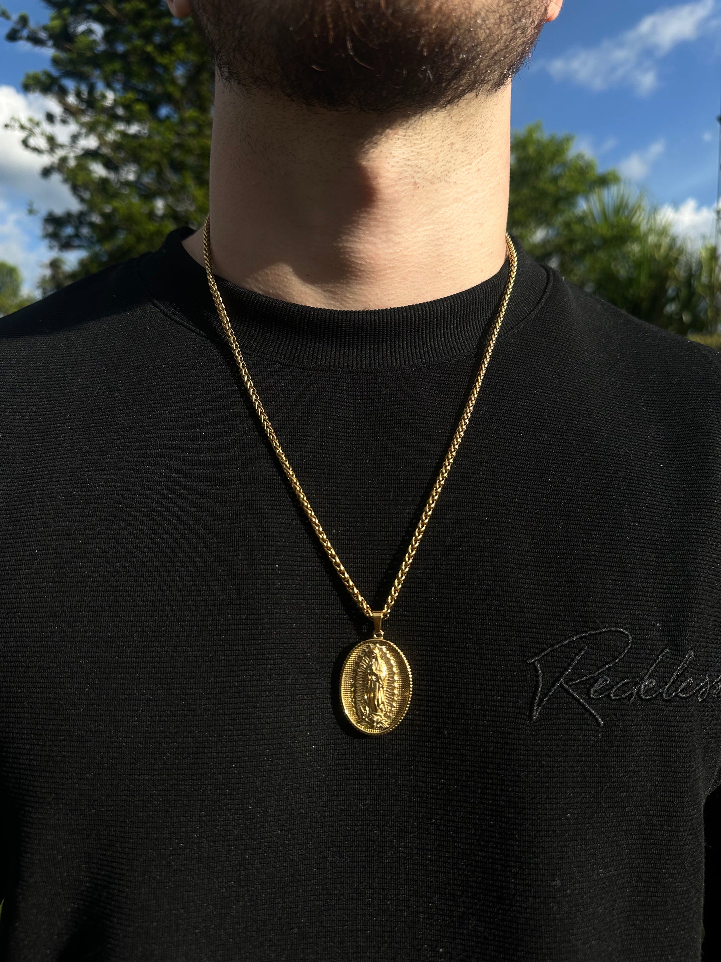 Cadena en tejido Trigo + Virgen de Guadalupe