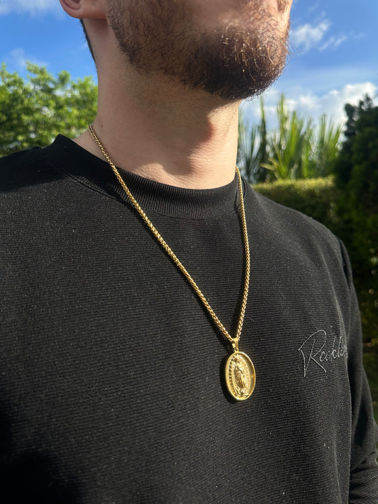 Cadena en tejido Trigo + Virgen de Guadalupe