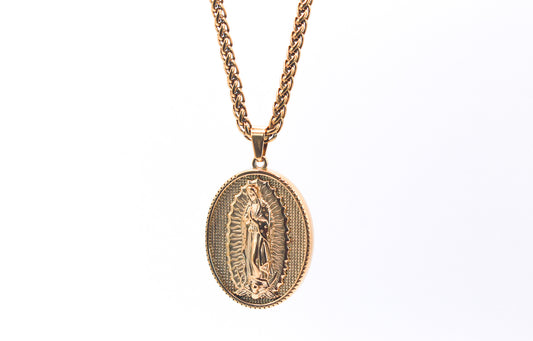 Cadena en tejido Trigo + Virgen de Guadalupe